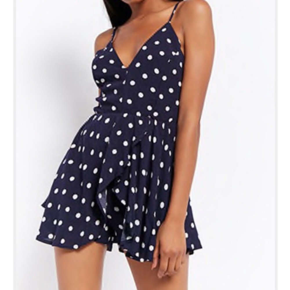 Privy Polka Dot Skort Romper Navy smocked back NWT